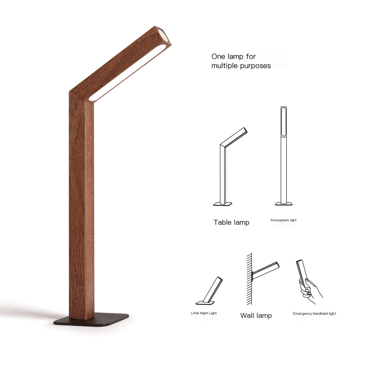 Rechargeable Minimalist LED Bedside Lamp — Wooden Finishes