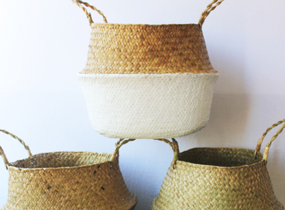 Nordic Handwoven Seagrass Basket — Natural and White