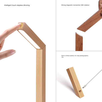 Rechargeable Minimalist LED Bedside Lamp — Wooden Finishes